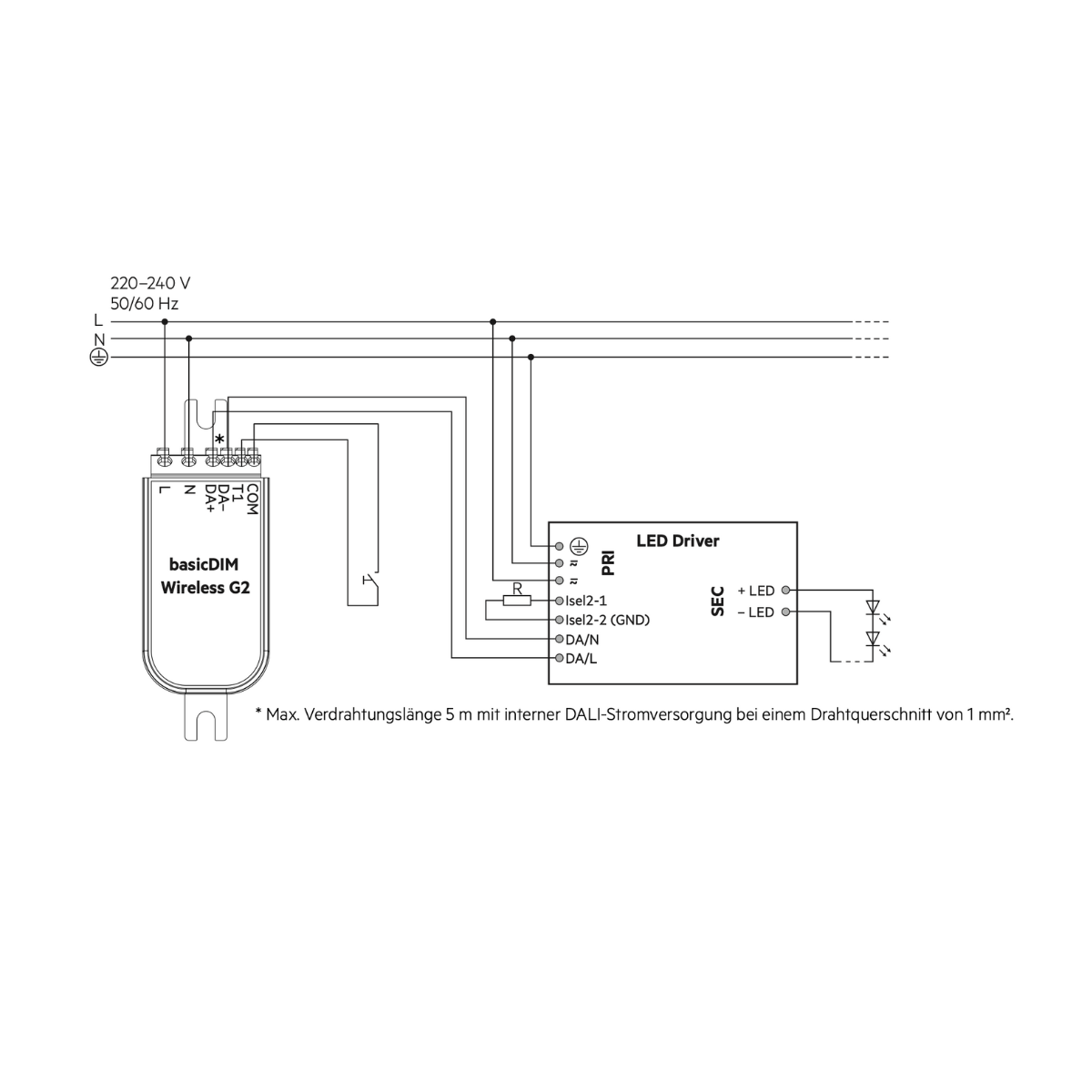 Verdrahtungsschema Casambi basicDIM Wireless G2 von Tridonic