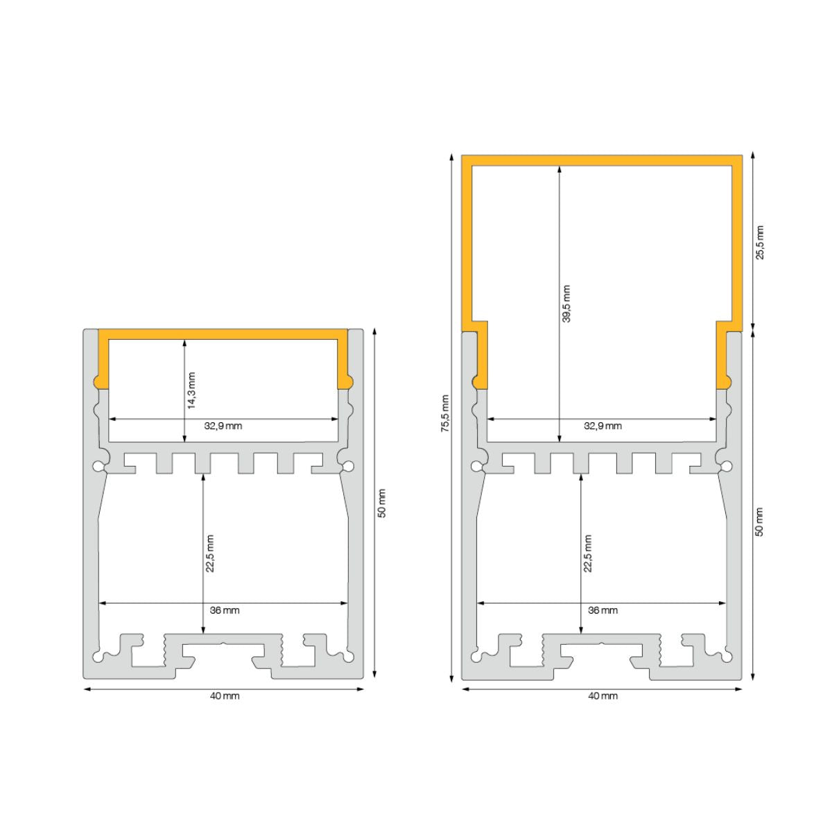 Leuchtenprofil 40x50mm - LED-Profil