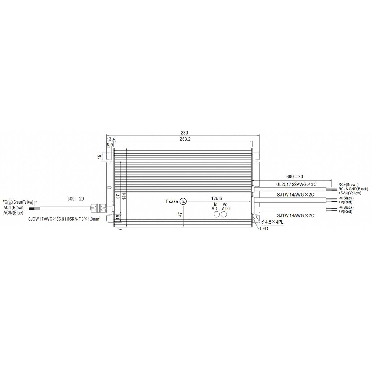 Mean Well 24V HLG-600H-24B 1-10V / Potentiometer - LED-Treiber