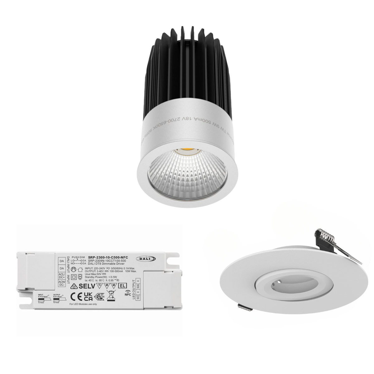 Weisses LED Spot-Set Lichterloh mit Tunable White, 120mm Einbauring und Spannfeder für Deckenmontage