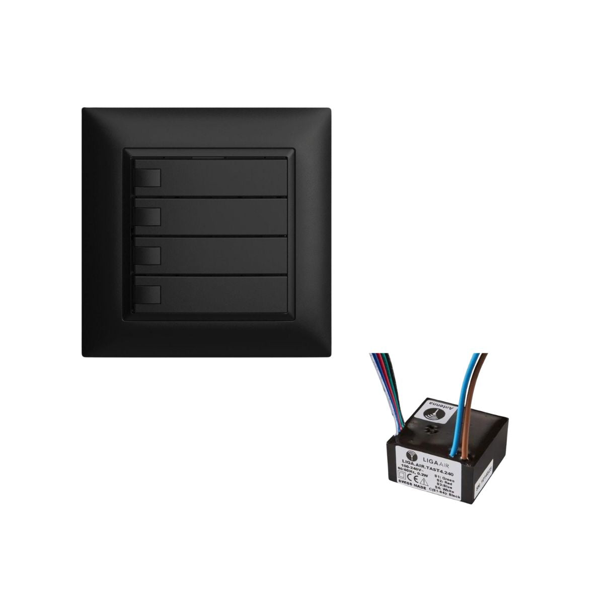 Tasterset Netzbetrieben bestehend aus UP-Universaltaster von Feller und LIGA.AIR Tastermodul für CASAMBI.