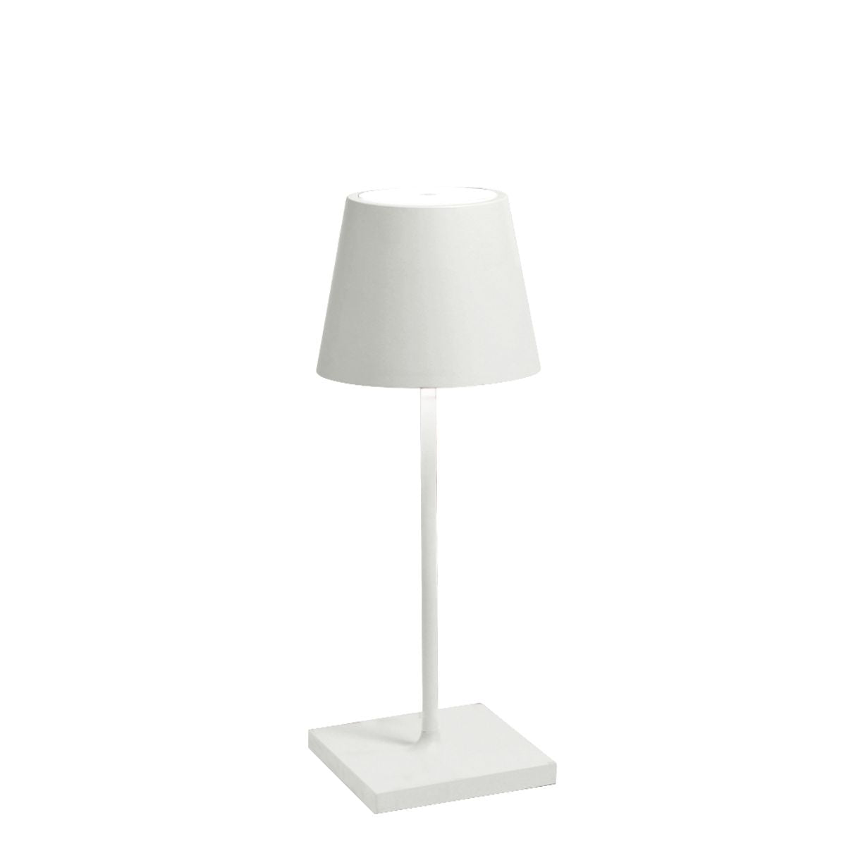 Zafferano Poldina Mini Akku-Tischleuchte in weiss, kabellose LED-Lampe aus Aluminium mit Touch-Dimmer, variable Lichtfarbe und IP65-Schutz, ideal für den flexiblen Einsatz im Innen- und Aussenbereich