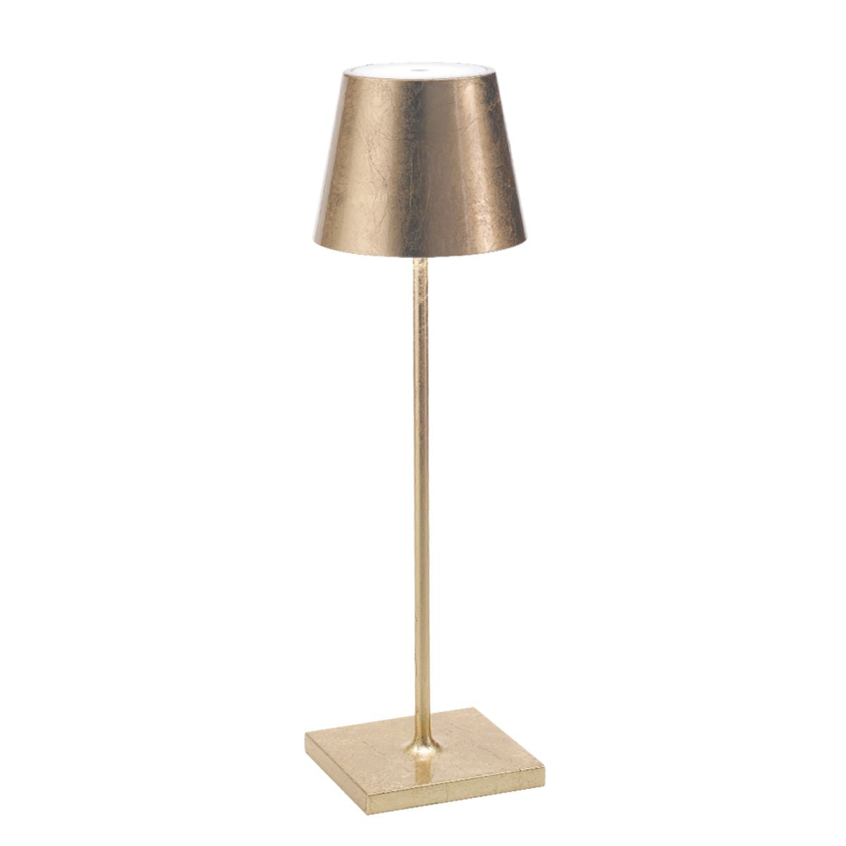 Zafferano Poldina Pro Akkuleuchte in Blattgold, kabellose LED-Tischlampe aus Aluminium, dimmbar und spritzwassergeschützt, geeignet für Innen- und Außenbereich