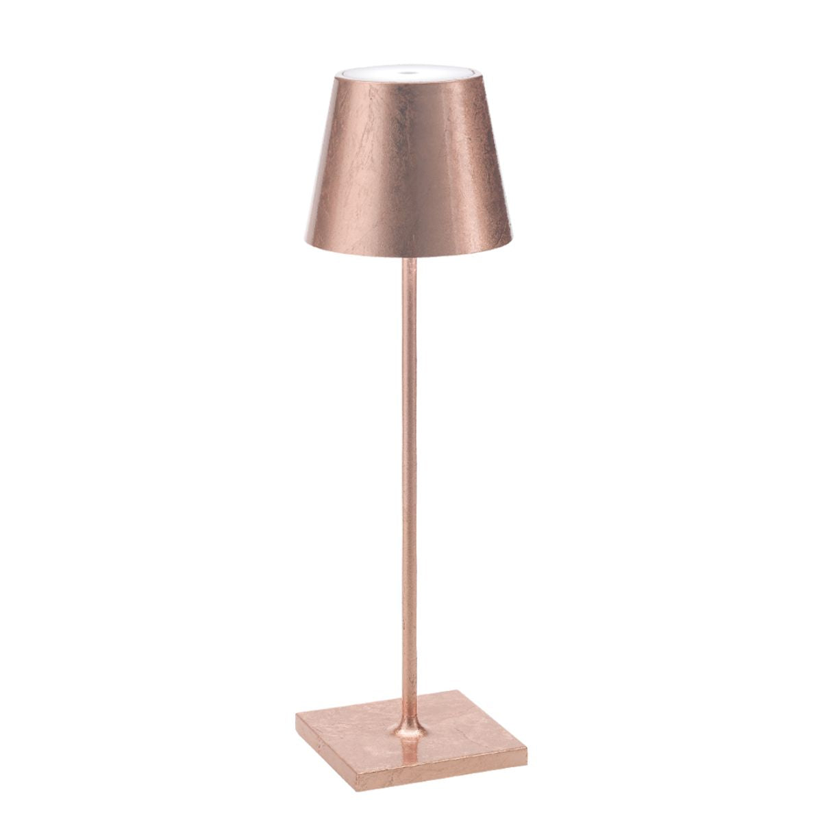 Zafferano Poldina Pro LED-Akkuleuchte mit Blattkupfer-Finish, dimmbar, kabellose Tischlampe aus Aluminium mit IP65-Schutz für Innen- und Aussenbereich