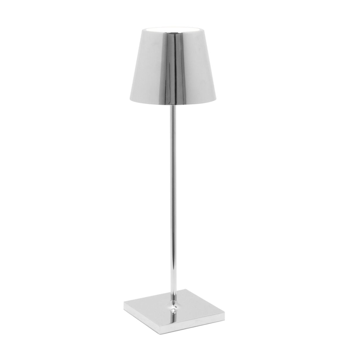 Zafferano Poldina Pro Akkuleuchte in Chrom, kabellose LED-Tischlampe aus Aluminium für Innen- und Aussenbereich, dimmbar mit Touch-Funktion