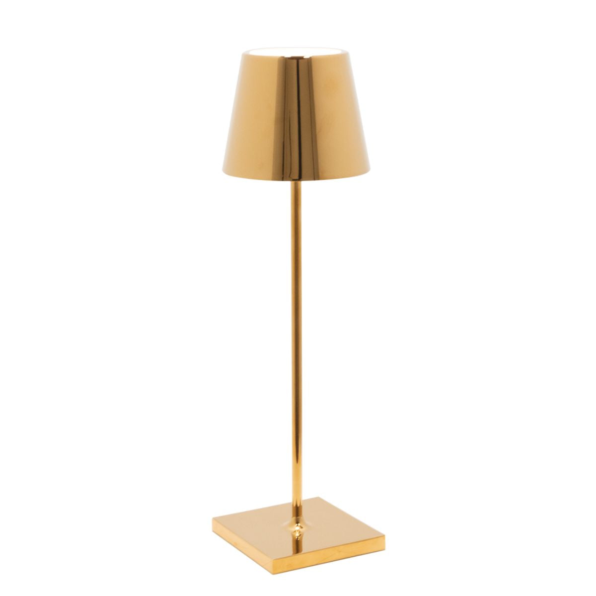 Zafferano Poldina Pro Akkuleuchte in goldglänzender Ausführung, kabellose LED-Tischlampe aus Aluminium mit Touch-Dimmer, einstellbarer Lichtfarbe (2700/3000K) und IP65-Schutz für Innen- und Aussenbereich