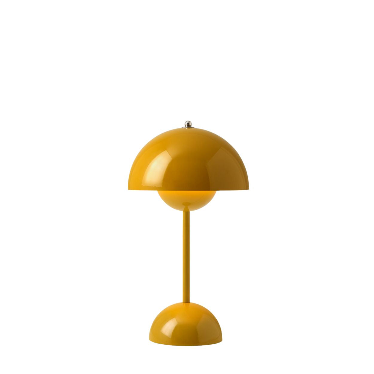 Flowerpot VP9 Tischleuchte, tragbar, Farbe Mustard, ikonisches Design von Verner Panton, dimmbar, 29,5 cm hoch, 10 Std. Akkulaufzeit, LED, IP44
