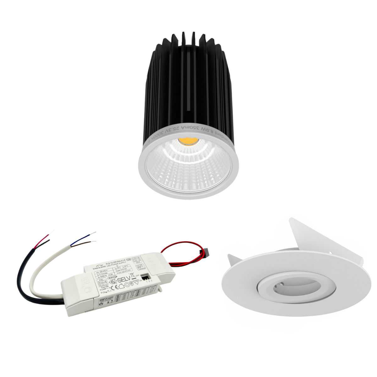 9W LED Spot-Set mit DALI-Steuerung, 120mm Einbauring mit Blattfedern für Deckenmontage