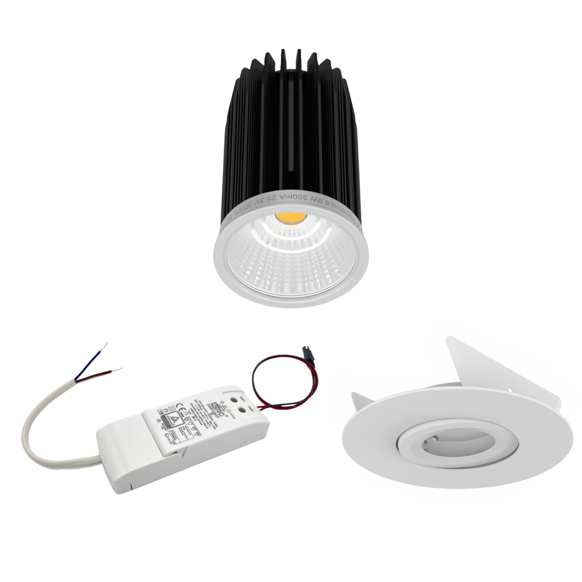 9W LED Spot-Set mit Phasenschnitt-Dimmung, 120mm Einbauring mit Blattfedern für Deckenmontage