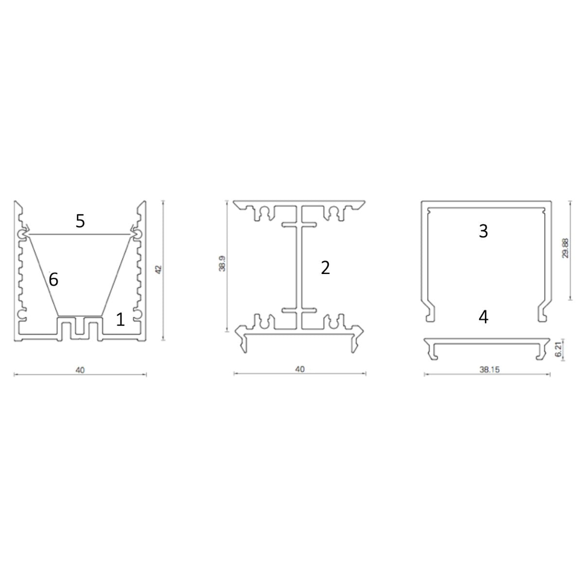 Aufbauprofil zu Modular 40x42mm - LED-Profilzubehör