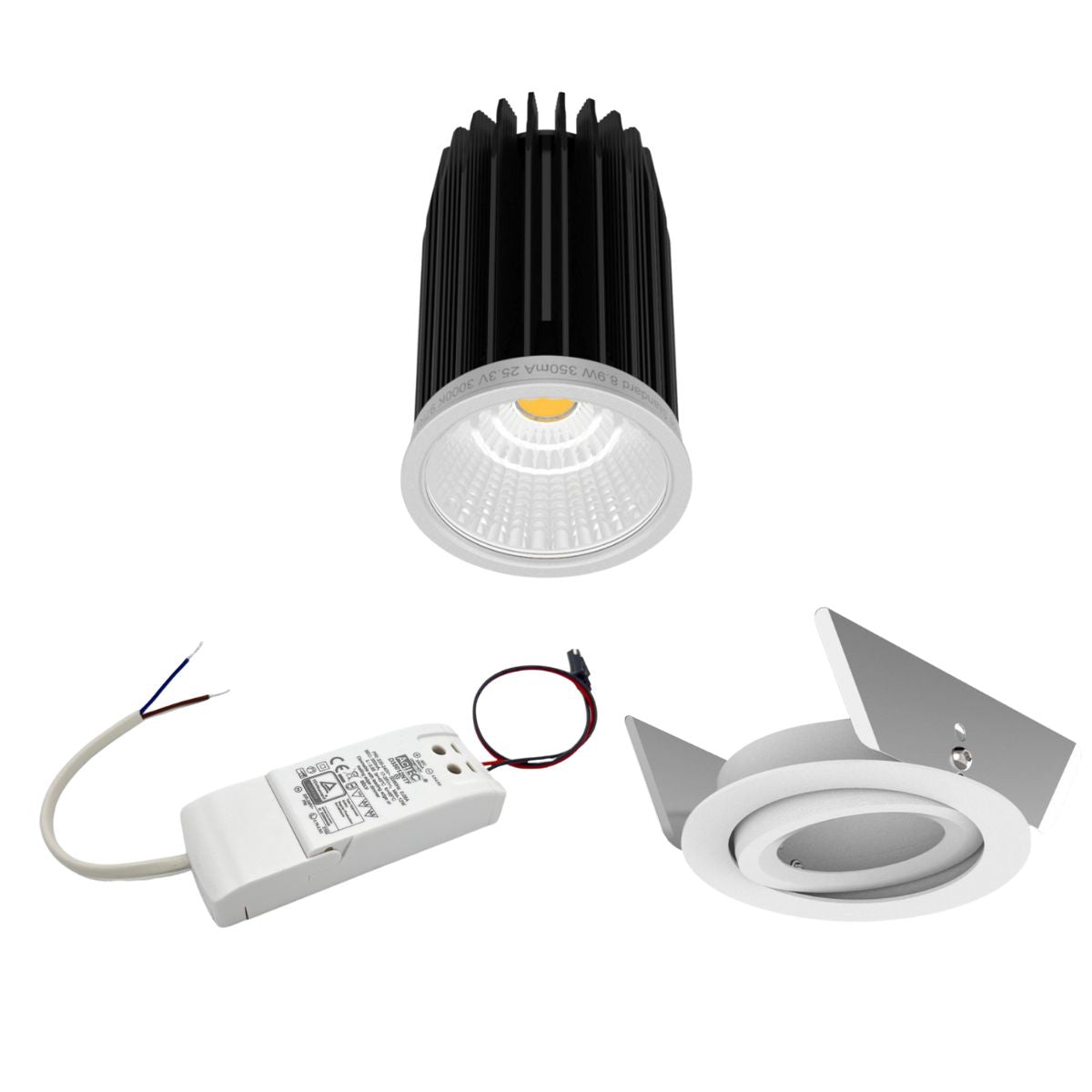 Einbauspot 9W im Set mit Netzteil und Einbauring