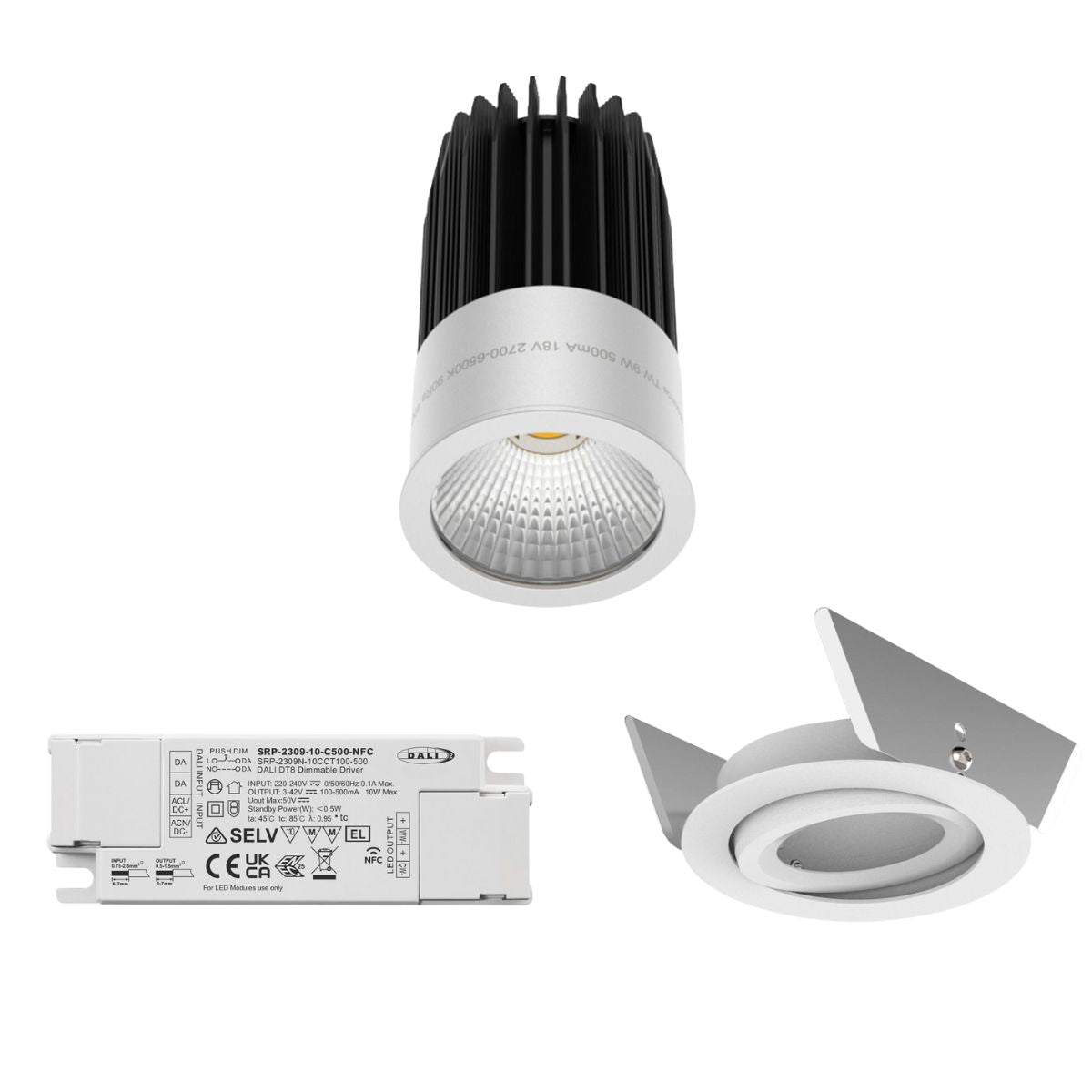 Tunable White Einbauspot im Set inkl. Einbauring und Treiber.