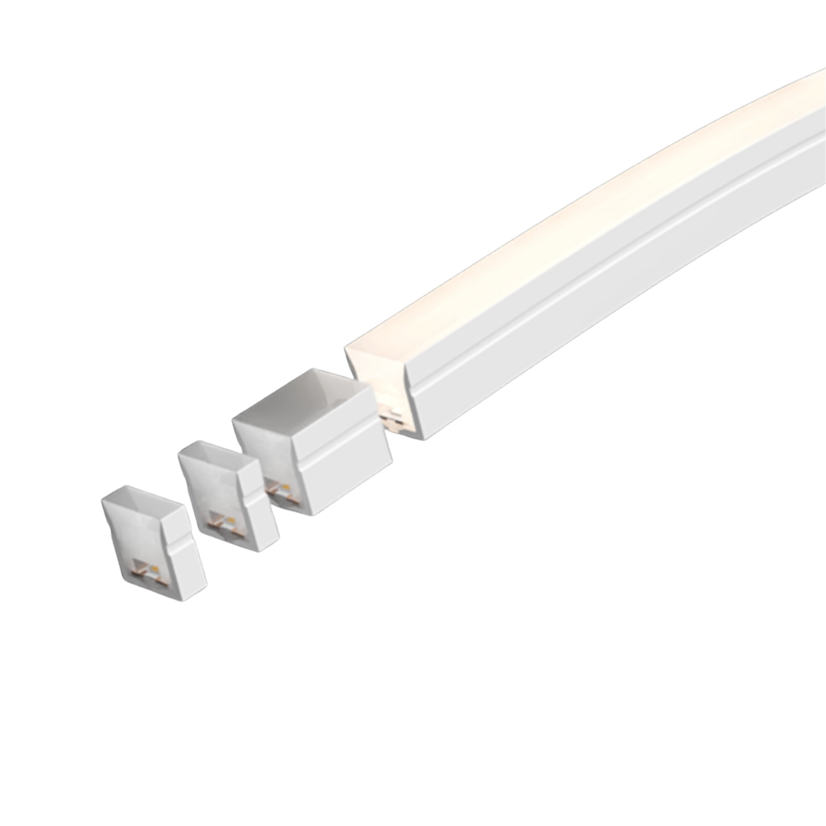 Warmweiss Neon Flex mit abgeschnittenen Streifen.