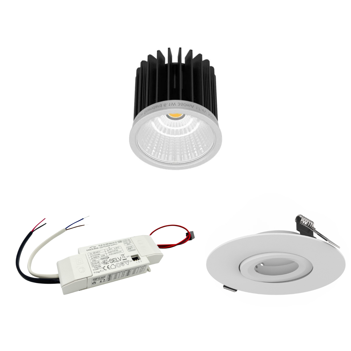 6W LED Spot-Set mit DALI-Steuerung, 120mm Einbauring und Spannfeder für Deckenmontage