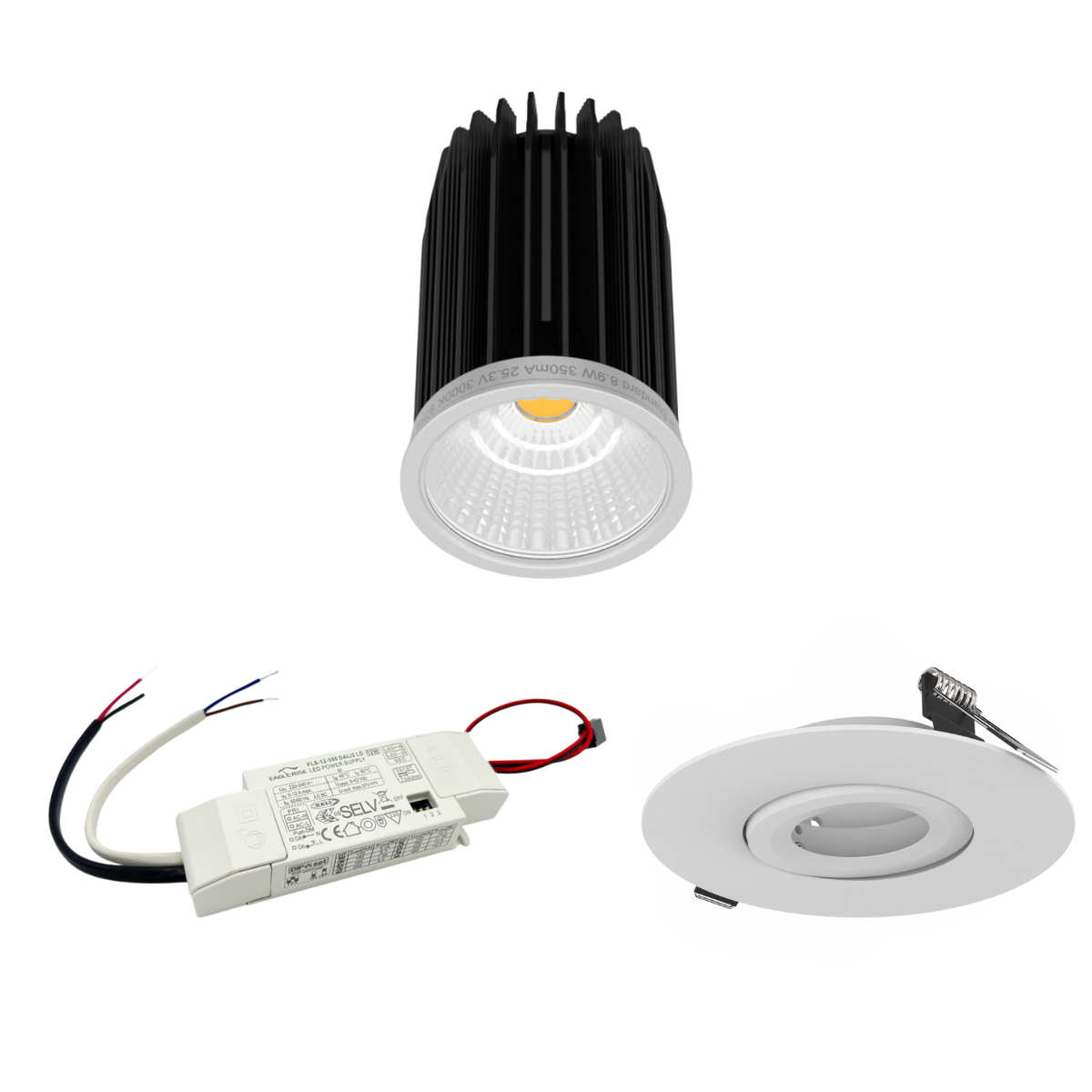 9W LED Spot-Set mit DALI-Steuerung, 120mm Einbauring und Spannfeder für Deckenmontage
